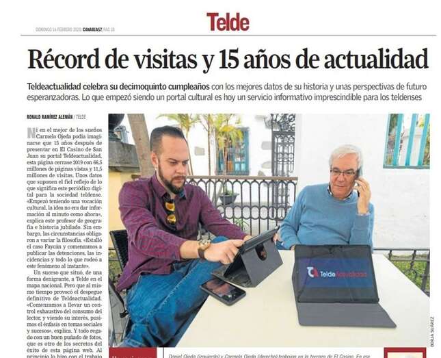 Página de C7 de este domingo dedicada a los 15 años de TELDEACTUALIDAD (Foto TA)